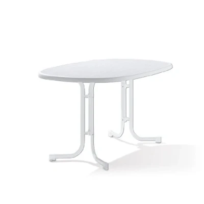 Abbildung von Sieger 152/W Boulevard Klapptisch mit mecalit Pro Platte 140 x 90 cm, Stahlrohrgestell weiß, Tischplatte Marmordekor Natur