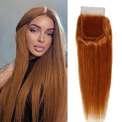 Abbildung von Tuheerst Lace Closure Bresilienne Cheveux Humain 4x4 Straight #30 Brown with Baby Hair Brazilian Remy No Smell 12 Inch