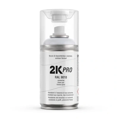 Abbildung von 2K PRO Spraydose 250ml 2 Komponenten Sprühlack, Schnelltrocknender Spritzlack, UV Beständig, Stoss und Kratzfest RAL9010 Reinweiss Glanz