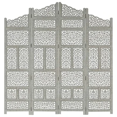 Abbildung von vidaXL Mangoholz Massiv Raumteiler 4 TLG. Handgeschnitzt Klappbar Trennwand Paravent Umkleide Sichtschutz Spanische Wand Grau 160x165cm