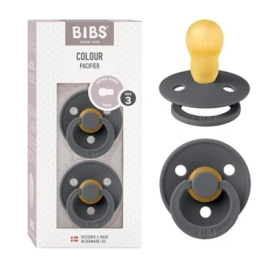 Abbildung von BIBS Colour Schnuller 2er Pack, BPA frei, Kirschform Nippel. Naturkautschuk/Latex, Hergestellt in Dänemark, Größe 3 (18+ Monate), Iron