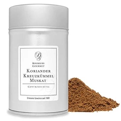 Abbildung von Boomers Gourmet Gewürzmischung Kreuzkümmel Koriander Muskat I Cumin Muskatnuss ayurvedische Gewürzdose 100 g