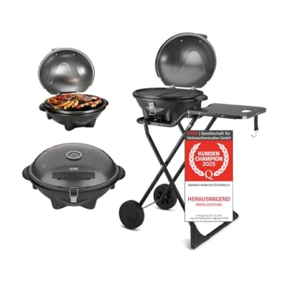 Abbildung von TZS FIRST AUSTRIA Elektrogrill 2in1 extrem stabiler &amp; klappbarer Elektrogrill, 2400W, 2400 W, Standgrill mit Deckel, Standfuß Rädern inkl. Temperaturregler