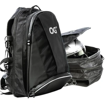 Abbildung von OG Original EZ RiderPRO Motorrad Rucksack Schwarz Erweiterbar 28 35L, Motorradhelm Tasche, Helm Trageriemen, Wasserdicht, Laptop Fach, Reflektierend, Weiss Logo
