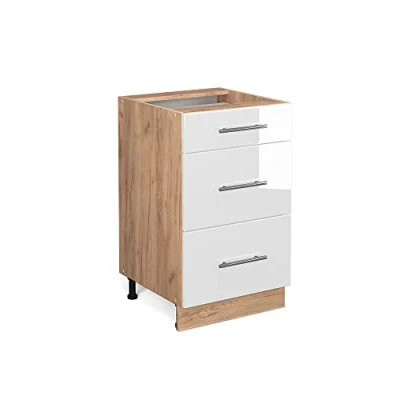 Abbildung von Vicco Küchenunterschrank Fame Line, Weiß Hochglanz/Goldkraft Eiche, 50 cm ohne Arbeitsplatte