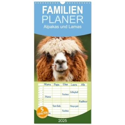 Abbildung von Familienplaner 2025 Alpakas und Lamas mit 5 Spalten (Wandkalender, 21 cm x 45 cm), CALVENDO