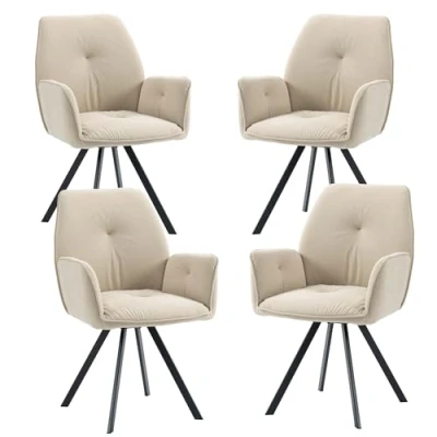 Abbildung von MEUBLE COSY Esszimmerstühle Drehbar 4er Set Küchenstuhl Polsterstuhl Drehstuhl mit Armlehne Sessel aus Samt Metallbeine, Sitzbreite 49 cm, für Esszimmer Wohnzimmer, Arbeitszimmer, Beige, 60x62x87.5cm
