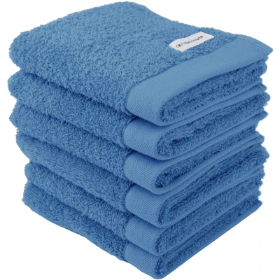Abbildung von TOM TAILOR Gästehandtuch, 6er Set, 30 x 50 cm, 100% Baumwolle / Frottier, mit Aufhänger und Label Logo, COLOR BATH TOWEL Blau (Cool Blue)