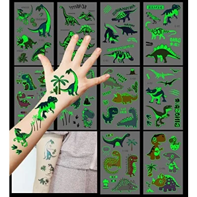 Abbildung von Deen Dino Tattoo Kinder,Leucht Dinosaurier Jungen,Temporäre Tattoos Set 10 Blätter,Leuchtender Dinos Kinder Aufkleber für Party Spielen Kindergeburtstag Mitgebsel