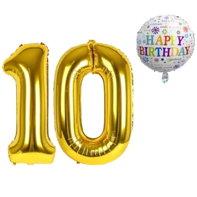 Abbildung von Luftballon 10. Geburtstag XXL Riesen Folienballon SET 101cm + 45 cm Ballon 5M Deko Band 10 Helium geeignet Wiederverwendbar Geburtstagsdeko Jungen Mädchen Zahl