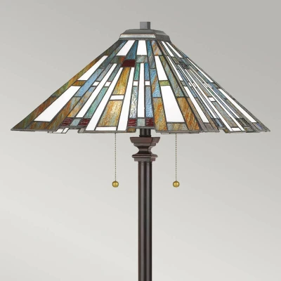 Abbildung von Quoizel QZ Maybeck FL Stehleuchte 2x E27 40W Stahl, Harz, Kunstglas; valiant Bronze H:157.8cm Ø43.2cm im Tiffany Stil