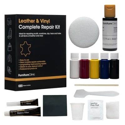 Abbildung von Furniture Clinic Komplettes Lederfarbe und Reparatur Set Für Kratzer Abschürfungen Risse Brüche Ausbleichungen Leder Autositze, Sofas, Bekleidung, Schuhe Taschen (Dunkelbraun)