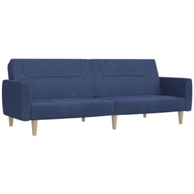 Abbildung von vidaXL Schlafsofa 2 Sitzer, Sofa mit Holzrahmen, Schlafcouch für Wohnzimmer Heimkino Büro, Couch Sofabett Tagesbett Gästebett, Blau Stoff