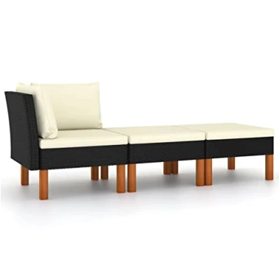 Abbildung von vidaXL Eukalyptusholz Massiv Gartenmöbel 3 TLG. Lounge Sitzgruppe Sofa Ecksofa Fußhocker Garten Garnitur Gartenset Gartensofa Poly Rattan