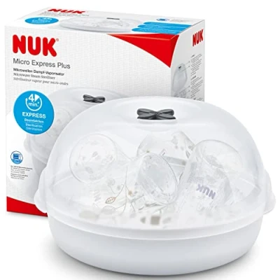 Abbildung von NUK Micro Express Plus Mikrowellen Sterilisator für Babyflaschen, 4 Babyflaschen &amp; Zubehör, schnell, effektiv gründlich, Weiß, 10256444