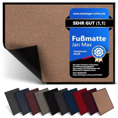 Abbildung von Jan Max Fußmatte, Hohe Saugfähigkeit, Sauberlaufmatte, Türmatte, rutschfest und Sicher, Einfache Reinigung, Qualität Schmutzfangmatte 80 x 120 cm Beige