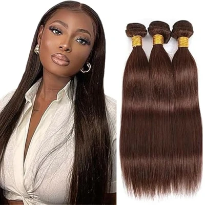 Abbildung von Tuheerst 3 Bundles Human Hair Straight Menschliches Haar Brasilianisches Echthaar Tressen Chocolate Brown #4 Unprocessed Virgin Extension for Woman 22 Zoll
