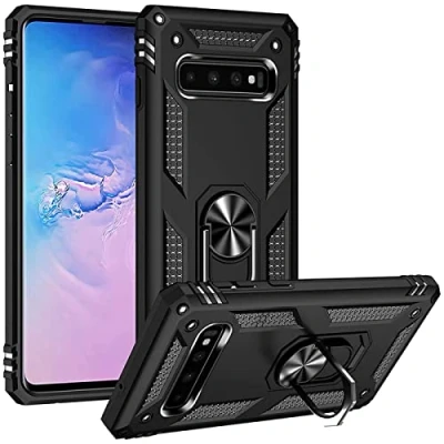 Abbildung von Verco Hybrid Armor Shiel Case für Samsung Galaxy S10e Hülle, extrem robust mit Magnet Fingerring Halter Handyhülle Panzerhülle, Schwarz