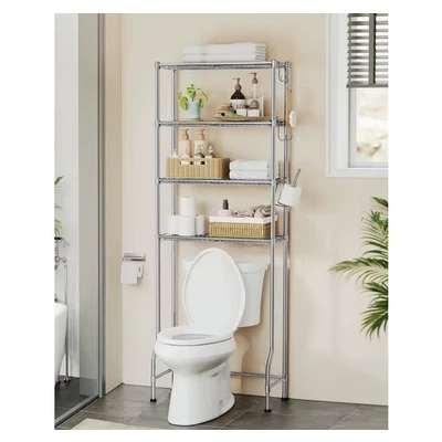 Abbildung von SONGMICS Badregal Badezimmerregal, 4 stöckiges Toilettenregal, verstellbare Ablagen Toilettenpapierhalter