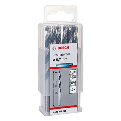 Abbildung von Bosch Professional 10 Stück HSS Spiralbohrer PointTeQ (für Metall, 5,7 x 57 93 mm, Zubehör Bohrschrauber)