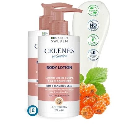 Abbildung von Celenes by Sweden Cloudberry Körperlotion für trockene/empfindliche Haut 200ml, hydratisiert &amp; nährt, frei von Parabenen, Parfum Alkohol