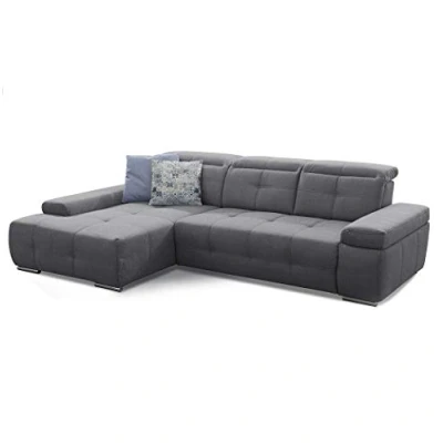 Abbildung von Cavadore Ecksofa Mistrel mit Schlaffunktion, L Form Sofa leichter Fleckentfernung dank Soft Clean, geeignet für Haushalte Kindern, Haustieren, 273 x 77 173, grau