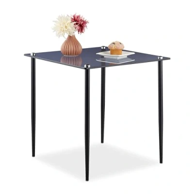 Abbildung von Relaxdays Beistelltisch Glas, Stahl, eckiger Wohnzimmertisch, HBT: 50 x cm, moderner Glastisch, grau/schwarz