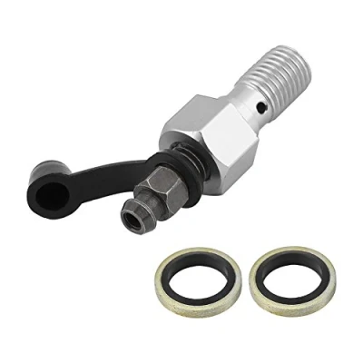 Abbildung von Entlüftungsschraube der Hohlschraube, M10x1,25 mm Motorradbremse Hauptbremszylinder Nippel Hohlschraube + Staubkappe(Silber)