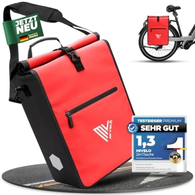 Abbildung von MIVELO 2in1 Fahrradtasche für Gepäckträger Gepäckträgertasche 100% wasserdicht Fahrrad Tasche (Rot, 25L)
