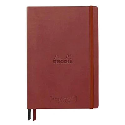 Abbildung von Clairefontaine Rhodia 194443C Rhodiarama Goalbook Creation DIN A5 mit festem Umschlag, 80 Blatt glattes, schwarzes Mayapapier punktkariert/dot 120g, Gummizugverschluss, 1 Stück, Nacarat Rot