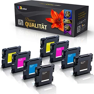 Abbildung von 123Color 8X Druckerpatronen kompatibel für Ricoh Aficio SG2100 SG2100N SG3100snw SG3110 DN DNw SG3110n SG3110sfnw SG7100 SG K3100 Schwarz Cyan Magenta Yellow Set KCMY GC 41 G