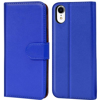 Abbildung von Verco iPhone XR Hülle, Handyhülle für Apple Tasche PU Leder Flip Case Brieftasche Blau