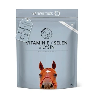 Abbildung von Annimally Selen, Vitamin E, Lysin Pulver für Pferde Pferd Lysin, Selen Komplex zur Unterstützung der Muskulatur &amp; Leistung (2 kg Nachfüllpack)