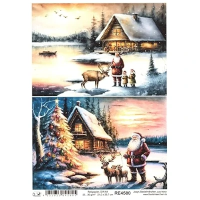 Abbildung von Josys Bastelmärchen Reispapier A4 Strohseide Winterlandschaft See Nikolaus Weihnachten Hirsch RE4580