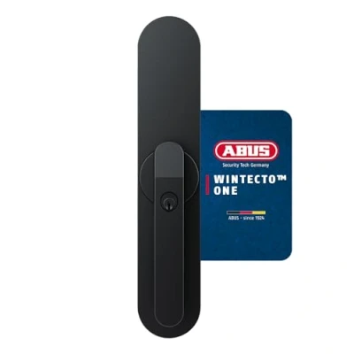 Abbildung von ABUS Fensterantrieb WINTECTO One Smarter Fenstergriff für Fenster, Balkon und Terrassentür mit Alarmfunktion einfache Montage ohne Bohren Schwarz, gleichschließend (AL0125)