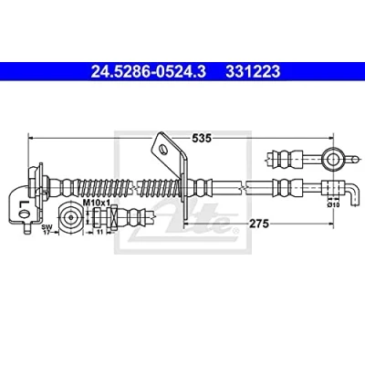 Abbildung von ATE 24.5286 0524.3 Bremsschläuche 535 M10x1 HYUNDAI: i30 I Schrägheck, II Kombi, KIA: Pro cee‘d Schrägheck