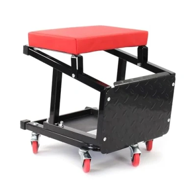 Abbildung von Wiltec Werkstattwagen rollbar mit Tritthocker bis 160 kg Werkstatthocker fahrbar Ablage u. Stufe Werkstatt Rollhocker Werkzeugwagen Werkstattstuhl