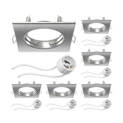 Abbildung von ledscom.de 6 Stück Deckeneinbaurahmen RIR Einbaurahmen chrom matt eckig (LED/Halogen/GU10/MR16/PAR16/50mm) inkl. GU10 Fassung