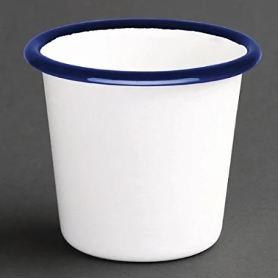 Abbildung von Olympia Emaille Weiß Blau Saucenbecher 115 ml 118 Topfbehälter Geschirr 6 Stück