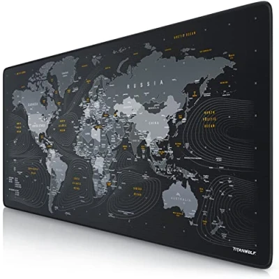 Abbildung von Titanwolf XXL Speed Gaming Mauspad Weltkarte 900 x 400mm Mousepad Tischunterlage Large Size verbessert Präzision und Geschwindigkeit