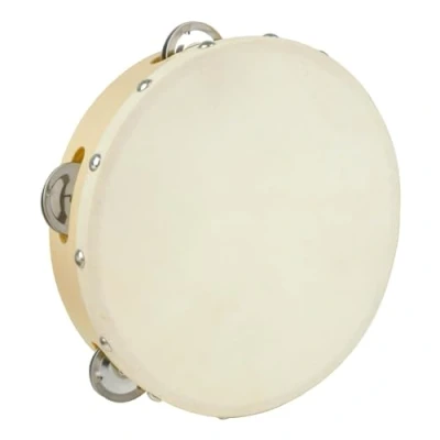 Abbildung von A Star 8 Zoll/20 cm handgeführtes hölzernes Tamburin, traditionelle Einzelmetall Glockenreihe natürlicher Kopf
