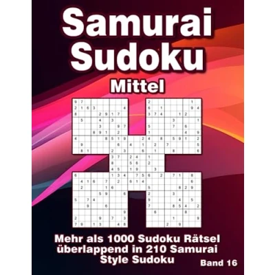 Abbildung von Samurai Sudoku Rätsel: Knifflige Variation in Mittel mit 210 Style Rätseln