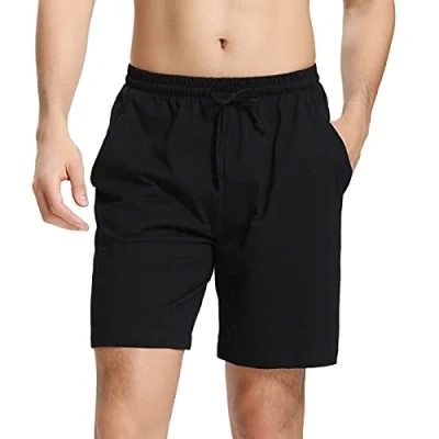 Abbildung von Aseniza Herren Schlafanzughose Kurz Baumwolle Bermuda Schlafshorts Pyjamahose Shorty Sommer Sleephose Freizeithose für Männer,A Schwarz,L