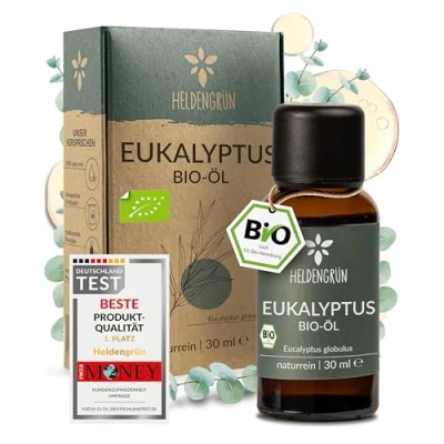 Abbildung von Heldengrün® BIO Eukalyptusöl [100% NATURREIN] Natürliche Frische Echtes Eukalyptus Öl für Aromatherapie &amp; Kosmetik, Ätherisches Öl, Eucalyptus Oil