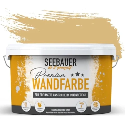 Abbildung von SEEBAUER diy Wandfarbe Beige 5L für Innen (No. 412 Honey Bee) Edelmatte cremebeige Innenfarbe Beigetöne sehr hohe Deckkraft Matt, Abwaschbar und Tropffrei