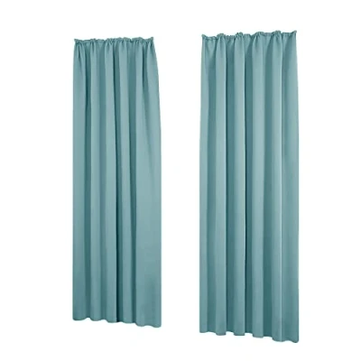 Abbildung von Deconovo Blickdichte Gardinen Vorhang mit Kräuselband Lärmschutz Thermo gegen Kälte, 260x140 cm(HöhexBreite), Himmelblau, 2er Set