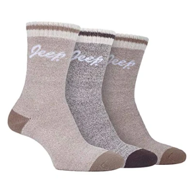 Abbildung von JEEP 3er Pack Damen Baumwolle Socken Wandersocken für Gummistiefel Bunt Muster Stiefelsocken mit Retro Streifen (37 42, Tan/Kaffee/Creme)
