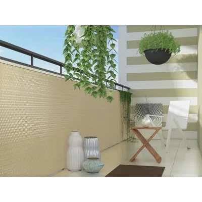 Abbildung von Polyrattan Sichtschutzmatte in Rattan Optik PVC Sichtschutz Matte Sichtschutzzaun Balkongeländer Sichtschutzwand Balkonsichtschutz Balkon Zaun Windschutz Poolumrandung (beige, 300x100cm)