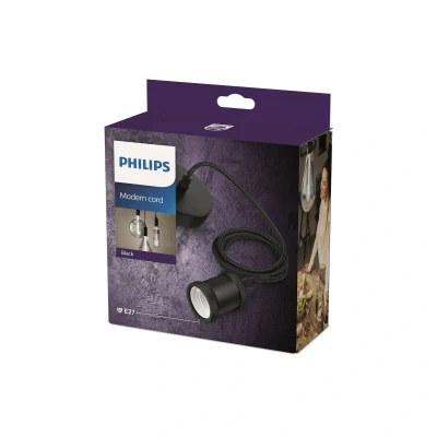 Abbildung von Philips myLiving Hängeleuchte (40 W), textilummantelte Vintage Kordel mit Metallsockel zur Lampenaufhängung, E27 Deckenleuchte ohne Leuchtmittel, schwarz matt
