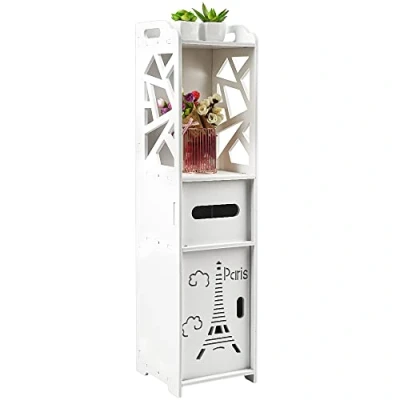 Abbildung von OHMG Badezimmer WC Möbel, Badschrank, Badregal Toilettenschrank Weiß, Toilette Möbel Schrank Badschrank Schmal Tissue Storage Rack,20 * 20 80cm (20 2)